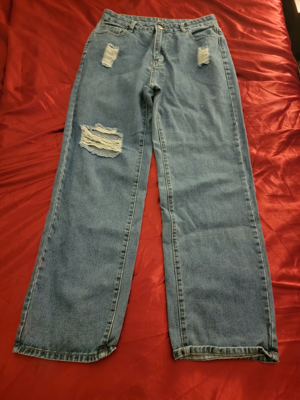 SHEIN Light Blue Distressed Wide Leg Jeans